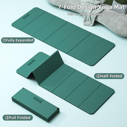 HAHE 7-Fold Design Extra Thick Yoga Mat 72"L x 24"W x 0.47", TPE | Fitness Exercise Mats, Non-Slip Foldable Yoga Mat, High Density, Portable for Men & Women, Yoga, Pilates, Home Gym - color: Dark Green & Black