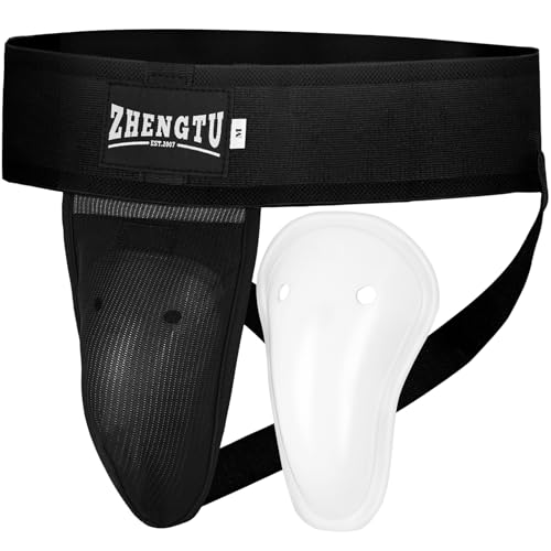 Groin Protector Cup Men, Boys Youth | TPE shell with silicone cushioning, for boxing kickboxing MMA, Muay Thai, karate, BJJ, soccer, baseball, removable cup - color: Black, size: Medium