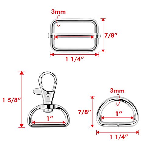 Paxcoo 50Pcs Keychain Bulk with Key Chain Swivel Hook D Rings and Slide Buckles for Handbag Purse Hardware Craft (1 Inch) - color: Silver, size: 1 Inch