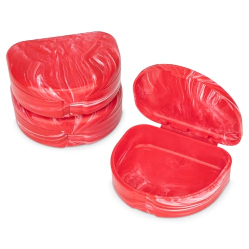 Practicon Marble Retainer Cases, Orthodontic Aligner Case, Mouth Guard Holder (3 Pack) (Red) - color: Red