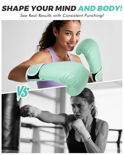 Boxing Gloves for Men & Women, Beginner Kickboxing, 8-16oz - color: Green, size: 12oz