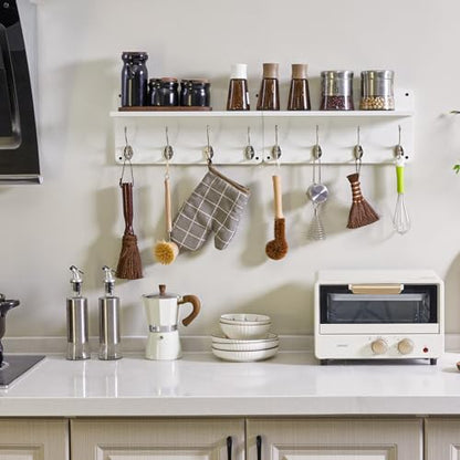 YMYNY 31.5" Coat Rack Wall Mount with Shelf and 8 Hooks, White, HWS006W-2 - color: White