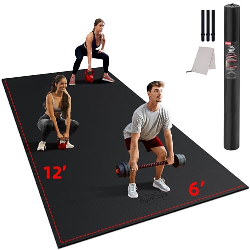 GymCope Large Exercise Mat for Home Workouts, 12x6/10x6/9x6/8x6/7x5/6x4 ft - color: 12'x6'Black