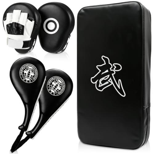 5 PCS Taekwondo Sparring Gear Set Martial Arts Training Equipment Set for Beginners Including Punching Mitts，kick pad，and Boxing pad.Suitable for Teenagers. - color: Black