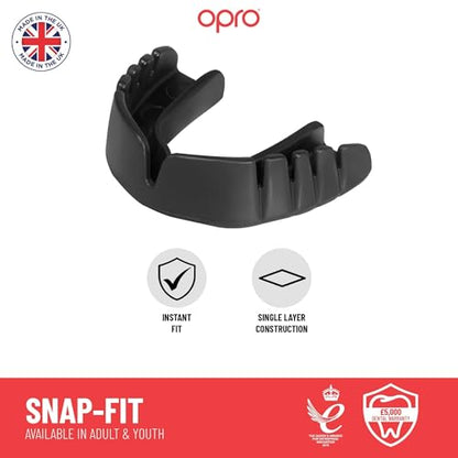 OPRO Snap-Fit Mouth Guard with Strap, Instant Fit (Jet Black) Youth