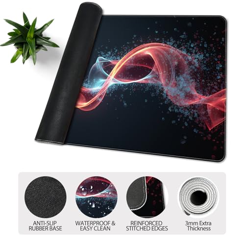 35.4 x 15.7 in, XXL Large Mouse Pad for Desk, Extended Keyboard Mouse Mat for Computer Office, Big Mouse pad with Stitched Edges, Gaming Pc-Abstract Lines on a Black - color: Abstract Lines on a Black