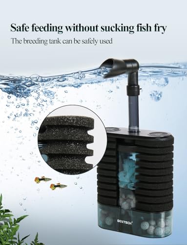 Aquarium Filter Sponge Filter, Submersible Fish Tank Filters Built-in Fluidized Bed and Bio Balls, Aquarium Air Driven Filter with Airline Tubing for 10-30 Gallon Fish Tanks