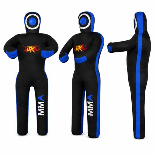 MMA Practice Dummy (Standing Position) for Boxing, Fighting, Throwing, Grappling, Karate, jiu-Jitsu, Wrestling Training - UNFILLED - color: Black/Blue Canvas, size: 70" (inches)