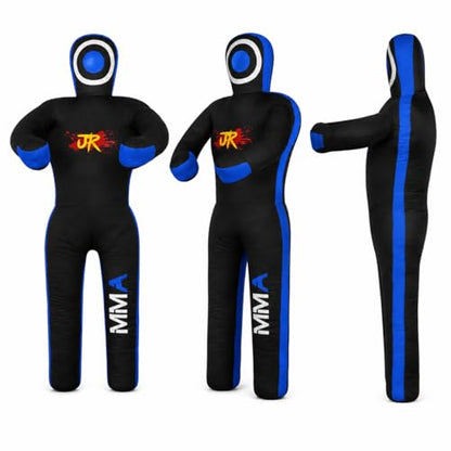 MMA Practice Dummy (Standing Position) for Boxing, Fighting, Throwing, Grappling, Karate, jiu-Jitsu, Wrestling Training - UNFILLED - color: Black/Blue Canvas, size: 70" (inches)