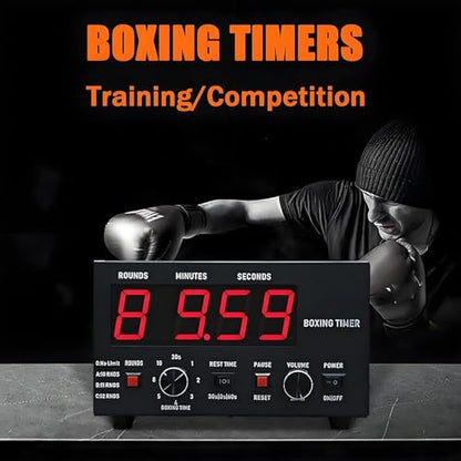 Professional Gym Timer Classic Boxing Interval Timer with Beep Portable Boxing Training Timer with LED Display 1-12 Challenge Rounds Gym Interval Timer Blue