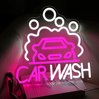 Car Wash Neon Sign for Wall Decor Car Neon Light Dimmable Sedan LED Light Sign for Party Gas Station Service Area Auto Repair Shop Car Show - style: Car Wash