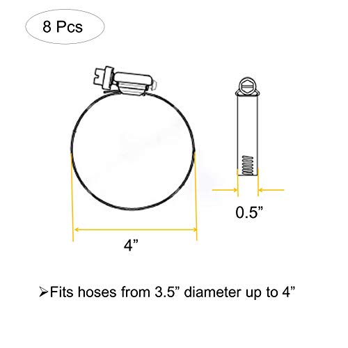 8 Pieces 4" Adjustable 304 Stainless Steel Duct Clamps Hose Clamp Pipe Clamp Air Ducting Clamp worm drive hose clamps (91mm-114mm) - size: 4" -8Pcs