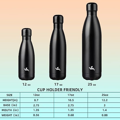 Konokyo 25 oz Insulated Stainless Steel Water Bottle, Midnight Black - color: Midnight Black, size: 25 Ounces