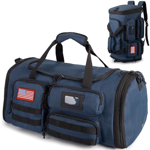 Expandable Gym Bag for Men,Tactical Large 3-in-1 Travel Duffle Backpack Bag - color: Blue