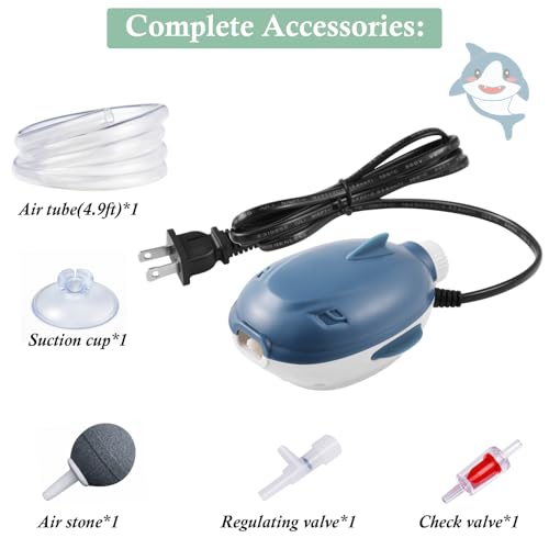Dirvin 2W Silent Aquarium Air Pump -45GPH Small Fish Tank Bubbler, Adjustable Aquarium Aerator with Accessories for 5-20 Gallon Fish Tank - style: 1 Outlet-2W