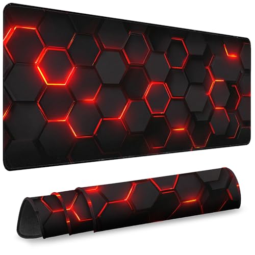 Gaming Mouse Pad - (31.5"×11.8") Honeycomb Large Mouse Pads for Desk - Desk Mat for Keyboard and Mouse with Non-Slip Base, Desks Pad Matfor Game/Office & Home (Black Wine Red) - color: Black Wine Red