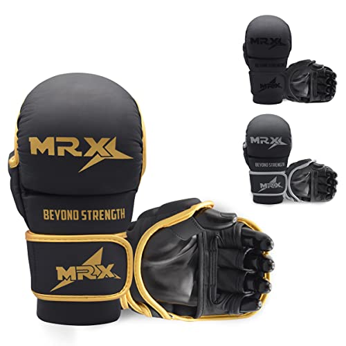 MRX MMA Professional Protective Grappling Gloves 7oz Muay Thai Training Kickboxing Punching Sparring Sports Cage Fighting Combat Glove Boxing Punching Glove Mitts - color: Black Golden, size: Large-X-Large