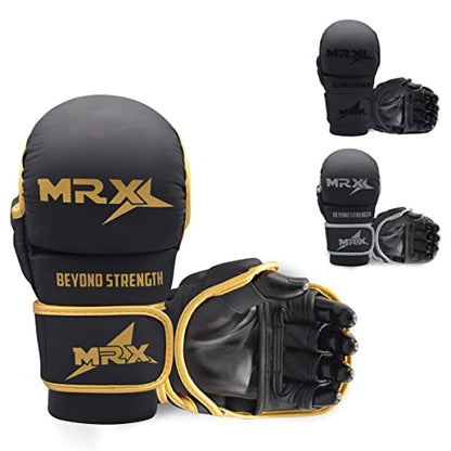 MRX MMA Professional Protective Grappling Gloves 7oz Muay Thai Training Kickboxing Punching Sparring Sports Cage Fighting Combat Glove Boxing Punching Glove Mitts - color: Black Golden, size: Large-X-Large