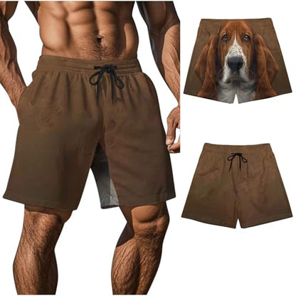 Ctreela Men's Funny Dog 3D Graphic Yellow Loose Fit Summer Beach Shorts - color: Brown, size: 3X-Large