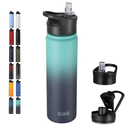 HASLE OUTFITTERS Insulated Water Bottle 22 oz Double Wall Stainless Steel Water Bottle Wide Mouth with Straw Lid & Spout Lid Keeps Cold or Hot(Green Blue Gradient,1) - color: Green Blue Gradient, size: 22 Ounces