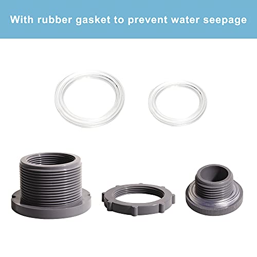 1.5 Inch PVC Bulkhead Water Tank Connector Adapter Fitting with Plugs Thru-Bulk Pipe Fitting for Rain Barrels, Aquariums, Ponds(Set of 2) - size: 1.5"-2pcs