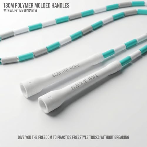 Elevate Rope Beaded Jump Rope, 1 in Beads, 10 ft Adjustable, Segmented - color: WHITE/TEAL/GREY