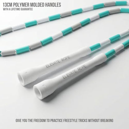 Elevate Rope Beaded Jump Rope, 1 in Beads, 10 ft Adjustable, Segmented - color: WHITE/TEAL/GREY