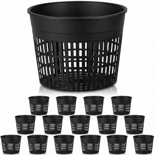 16 Pcs Aquatic Plant Pots 6 Inch Round Pond Plant Baskets Net Pots for hydroponics Black Plastic Mesh Pond Containers for Hydroponics Live Aquarium Flowers - color: N Net, size: 6 x 4.5 Inch