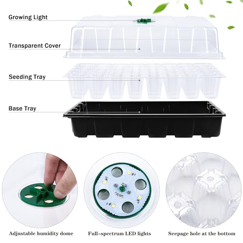 3 Pack Seed Starter Tray Kit with Grow Light Germination Trays with Humidity Dome, 120 Peat Pellets, Gardening Tools, Plant Labels, Plant Growing Trays for Seeds Growing Starting, Black - color: Black