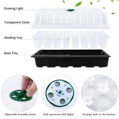 3 Pack Seed Starter Tray Kit with Grow Light Germination Trays with Humidity Dome, 120 Peat Pellets, Gardening Tools, Plant Labels, Plant Growing Trays for Seeds Growing Starting, Black - color: Black