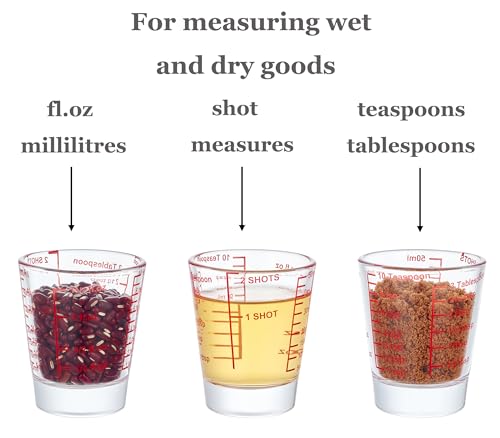 Ackers Mini Measure Heavy Glass, 32-Incremental Measurements Multi-Purpose Liquid and Dry Measuring Shot Glass, Red Single - color: Red