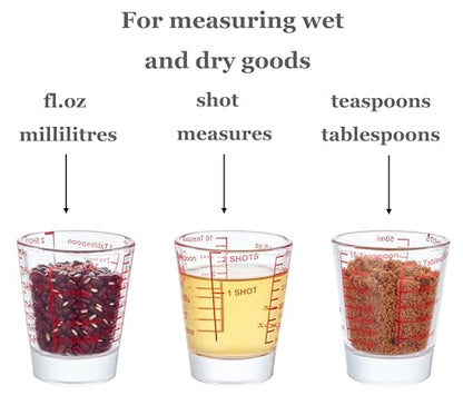 Ackers Mini Measure Heavy Glass, 32-Incremental Measurements Multi-Purpose Liquid and Dry Measuring Shot Glass, Red Single - color: Red