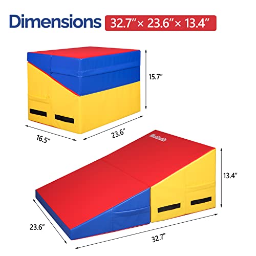 Matladin Incline Gymnastics Wedge Mat, Folding Gymnastics Mat for Kids Girls Home Training Exercise - color: Red+Yellow+Blue, size: 32.7 in x 23.6in