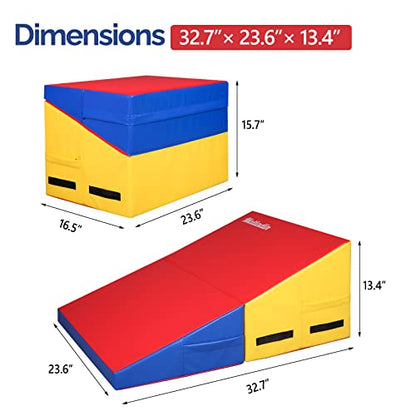Matladin Incline Gymnastics Wedge Mat, Folding Gymnastics Mat for Kids Girls Home Training Exercise - color: Red+Yellow+Blue, size: 32.7 in x 23.6in
