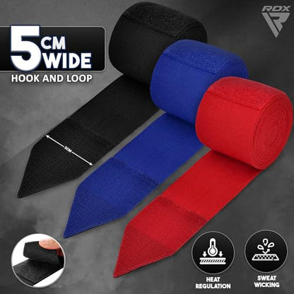 RDX Boxing Hand Wraps, Pack of 3 Pairs Bundle, 4.5 Meter Elasticated Inner Gloves, Muay Thai MMA Kickboxing Punching Martial Arts Strength Training Workout Combat Sports Home Gym Fitness Accessories