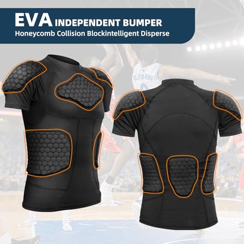 Zicac Men's Sports Shock Rash Guard Compression Padded Shirt Soccer Basketball Protective Gear Chest Rib Guards - color: Black Padded Shirt, size: XX-Large