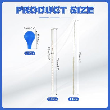 PATIKIL Graduated Dropper Pipettes Kit, 3 Pcs 0.5ml Borosilicate Glass Pipette with Blue Rubber Cap and Brush for Transfer Liquid for Lab, Chemistry, Clear - size: 0.5ml