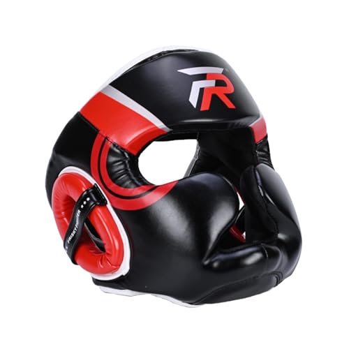 Boxing Headgear Forehead and Ear Protection Thickened Gear Full Face Protection for Training Muay Thai Men Women - color: Red Small