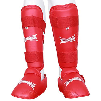 Muay Thai, Boxing, Kickboxing,Karate, Taekwondo,MMA Shin & Instep Padded Guards, Shin in Steps, Shin Guards - color: RED, size: Small