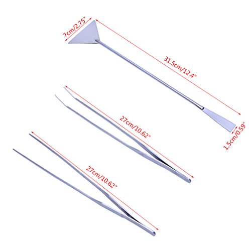 3 Pack Stainless Steel Aquarium Tools Set, Curved Straight Tweezers and Leveler Spatula for Aquatic Aquascaping