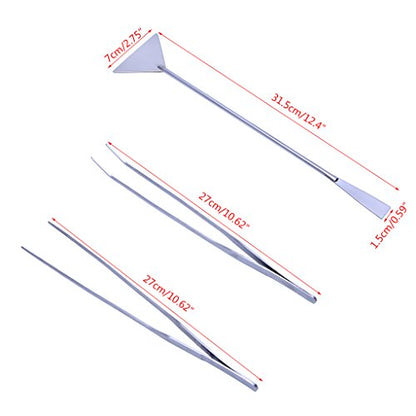 3 Pack Stainless Steel Aquarium Tools Set, Curved Straight Tweezers and Leveler Spatula for Aquatic Aquascaping