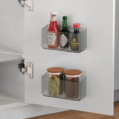 MaraFansie 2 Pack Plastic Lid Organizers - Inside Cabinet for Kitchen, No Drilling Wall Mount Container Holders for Tupperware, Food Storage, Clear Gray