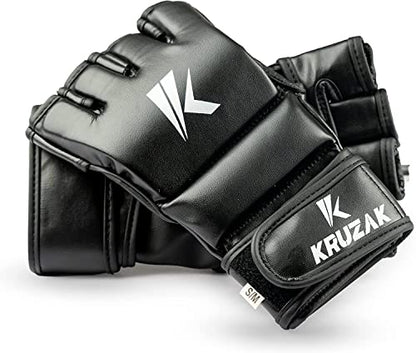Kruzak MMA Gloves, Half-Finger Boxing Mitts with Hand Wraps - color: Black, size: Large-X-Large