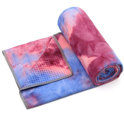 Eunzel Non Slip Hot Yoga Mat Towel with Grip Dots, 72" x 24" - color: Z-coral Sunrise & Azure Twilight