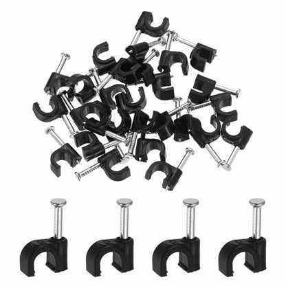HARFINGTON 120pcs Cable Clips with Nail 5mm ID Circular Single Half Clamp J-Hook with Nail Cord Clips for Wires on Wall for Ethernet Tacks Coax Pex Tubing Pipe Support, Black - size: 5mm ID