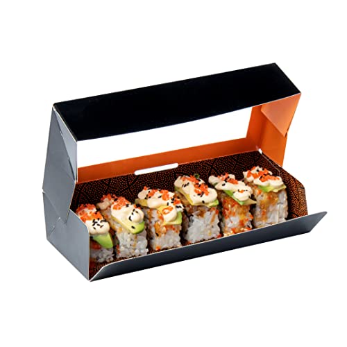 Restaurantware Sakura Vision 8 x 3.5 x 1.8 Inch Sushi Boxes 50 Disposable Take Out Boxes - Built-In Lid Clear Window Black Paper Rectangle Boxes For Sushi Maki Or Sashimi - size: Medium