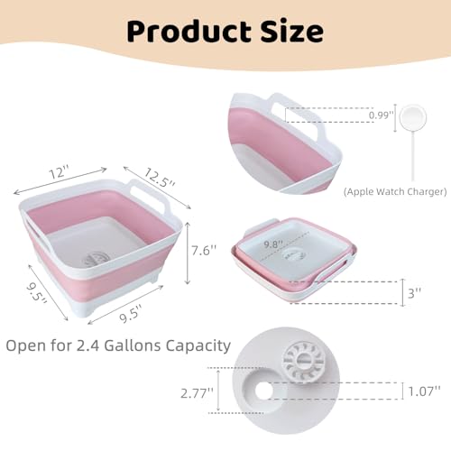 Collapsible Wash Basin for Baby Bottles - 2.4 Gallons Portable Wash Bin for RV Camping Sink, Space-Saving Dish Tub (Pink) - color: Pink