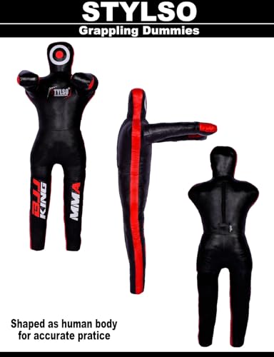 Wrestling Dummy Grappling Dummies - BJJ Dummy Judo Karate Jiu Jitsu Practice Dummy - Un-Filled (Black Leather, 6ft / 72 inches)