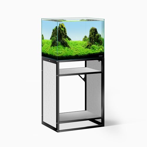 Washed Oak Wood Metal Frame Stand, Three-Shelf for Fish Tanks up to 30 Gal, CLX60-60X45X80cm (23.6x17.7x31.49 in), for Fish Tanks and Reptile Terrariums, Home & Office Use