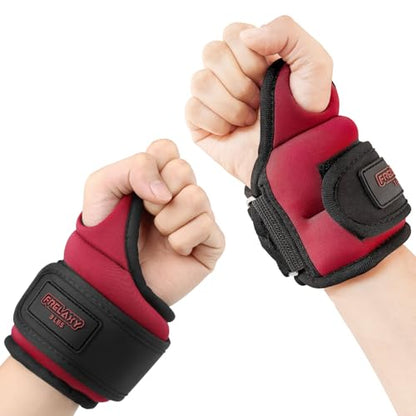 Frelaxy Wrist Weights with Thumb Loops for Men Women (Pair) - color: Red, size: 3 lbs x 2